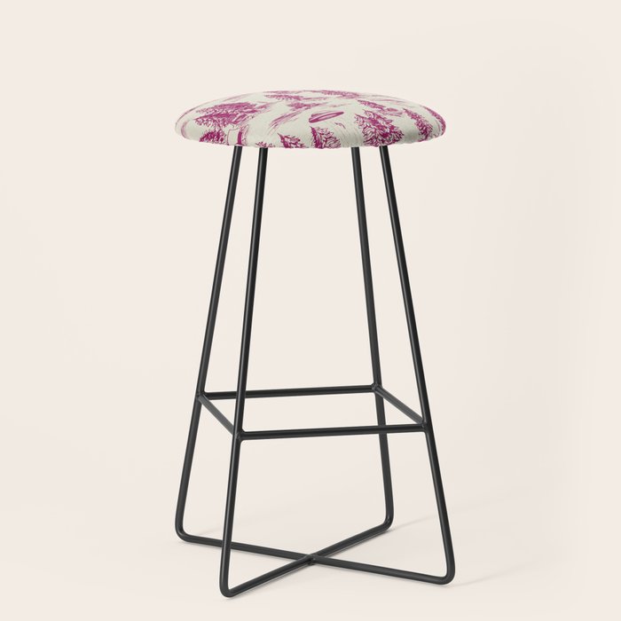 Magenta Alien Abduction Toile De Jouy Pattern Stool Gallery Image 1