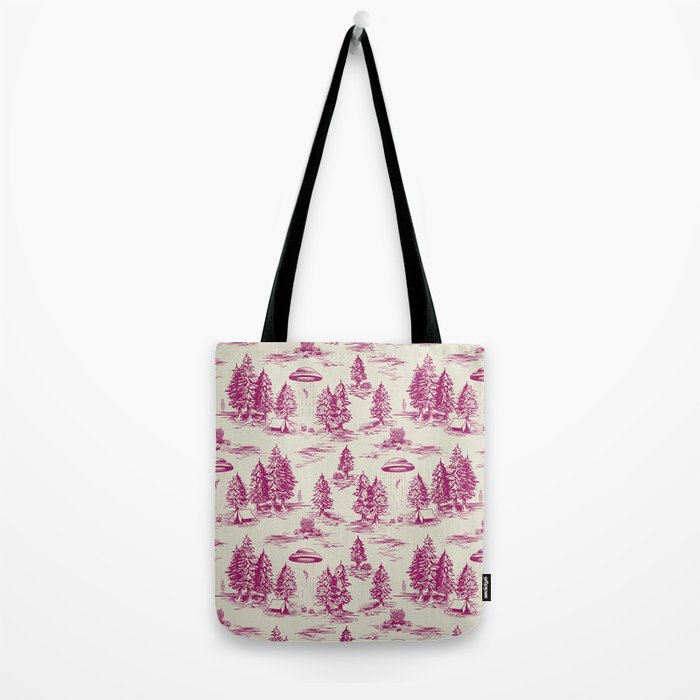 Magenta Alien Abduction Toile De Jouy Pattern Tote Bag Gallery Image 2