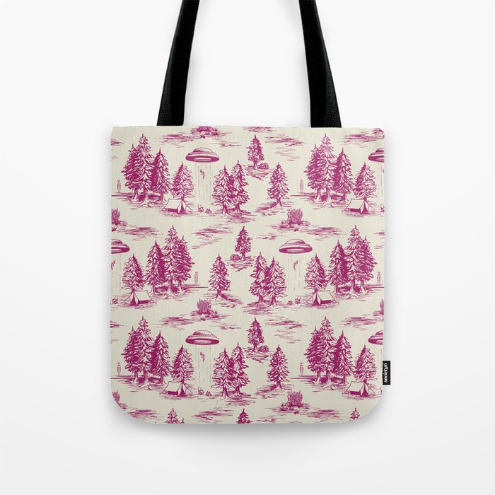 Magenta Alien Abduction Toile De Jouy Pattern Tote Bag Gallery Image 1