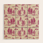 Magenta Alien Abduction Toile De Jouy Pattern Wood Wall Art Gallery Image 1