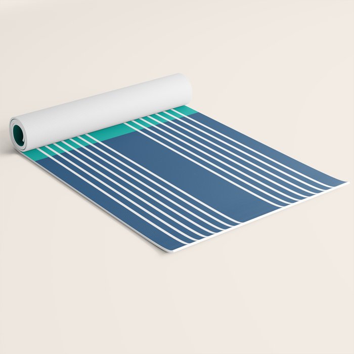 Geometric Lines in Blue Teal Yellow (Sun and Rainbow abstraction) Yoga Mat Gallery Image 2
