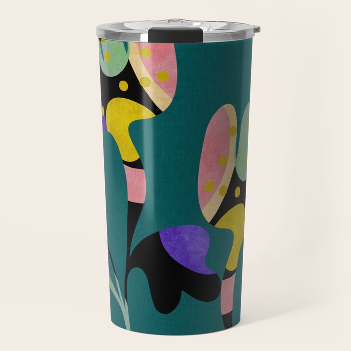 abstract whimsical flower on teal Travel Mug Gallery Image 1