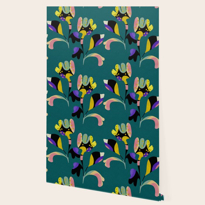 abstract whimsical flower on teal Wallpaper Gallery Image 2