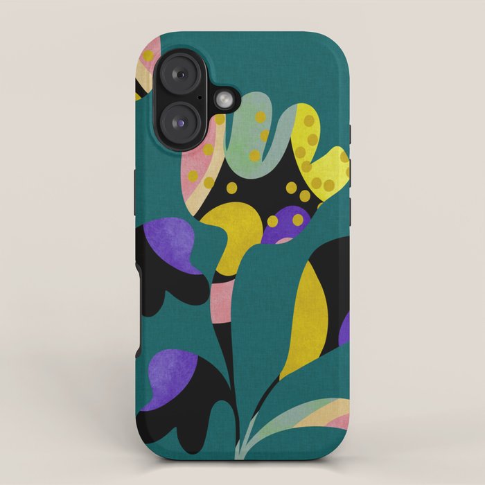 abstract whimsical flower on teal iPhone Case Gallery Image 1