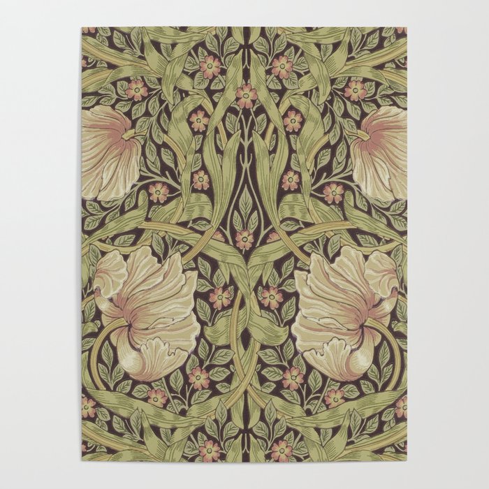 William Morris Vintage Pimpernel Bullrush Russet Poster Gallery Image 1