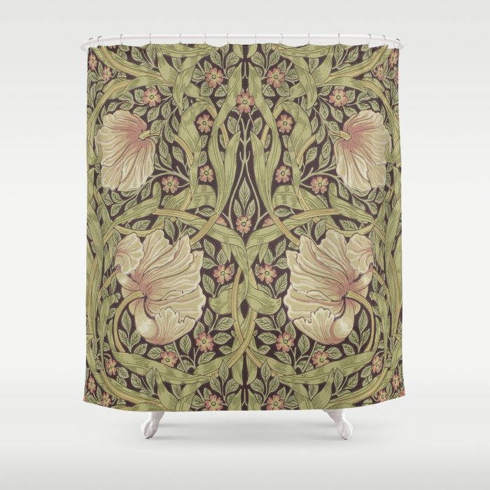 William Morris Vintage Pimpernel Bullrush Russet Shower Curtain Gallery Image 1
