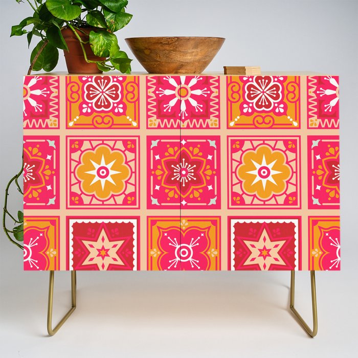 Talavera Mexican Tile - Hot Pink & Orange Palette Credenza Gallery Image 1