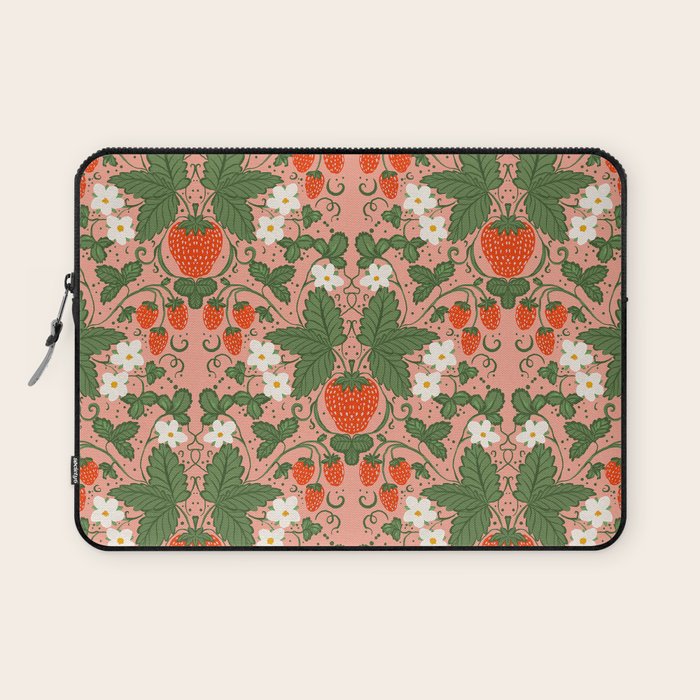 Elegant Strawberry and Floral Botanical Pattern Laptop Sleeve Gallery Image 1