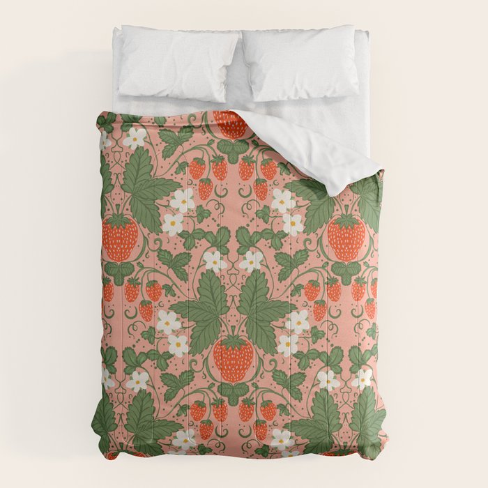 Elegant Strawberry and Floral Botanical Pattern Comforter Gallery Image 1