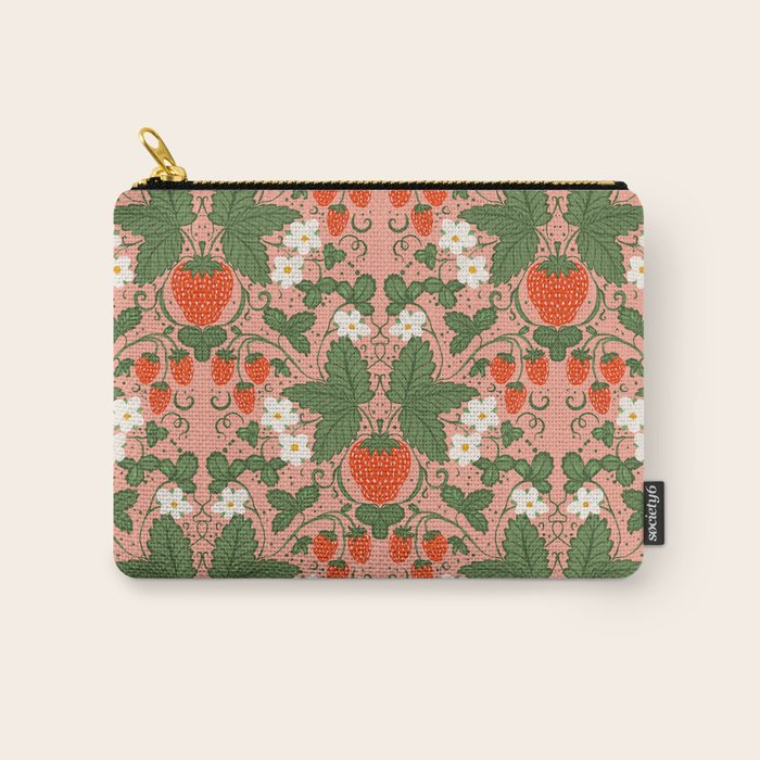 Elegant Strawberry and Floral Botanical Pattern Carry All Pouch Gallery Image 1