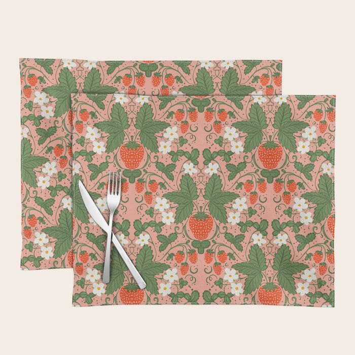 Elegant Strawberry and Floral Botanical Pattern Placemat Gallery Image 1