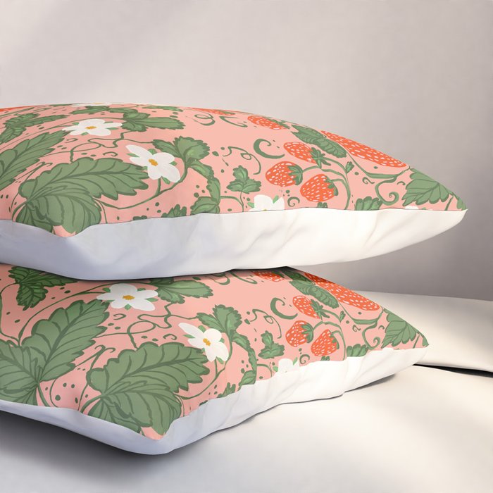 Elegant Strawberry and Floral Botanical Pattern Pillow Sham Gallery Image 3