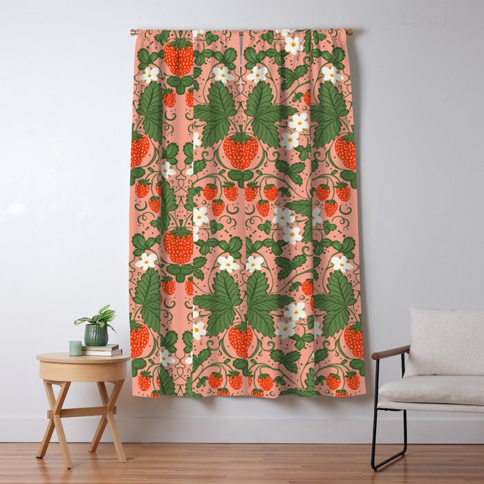 Elegant Strawberry and Floral Botanical Pattern Window Curtain Gallery Image 5