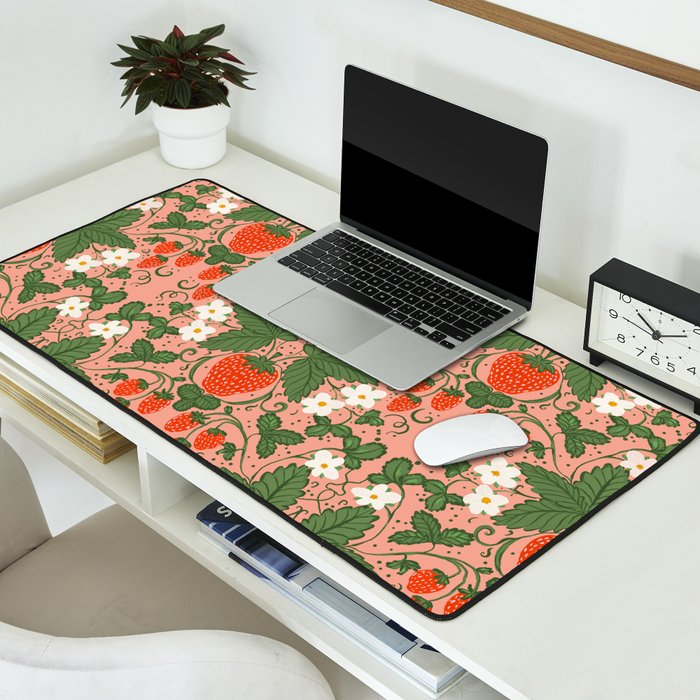 Elegant Strawberry and Floral Botanical Pattern Desk Mat Gallery Image 2