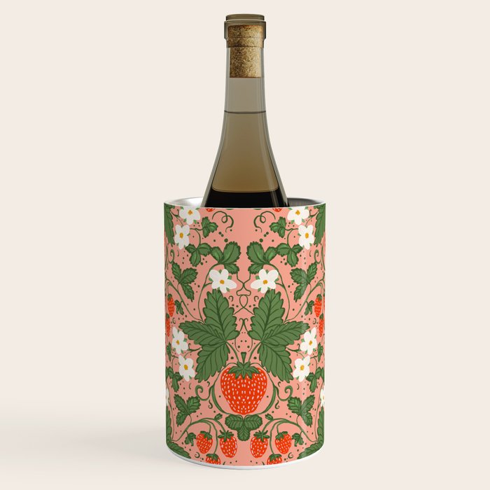 Elegant Strawberry and Floral Botanical Pattern Wine Chiller Gallery Image 1