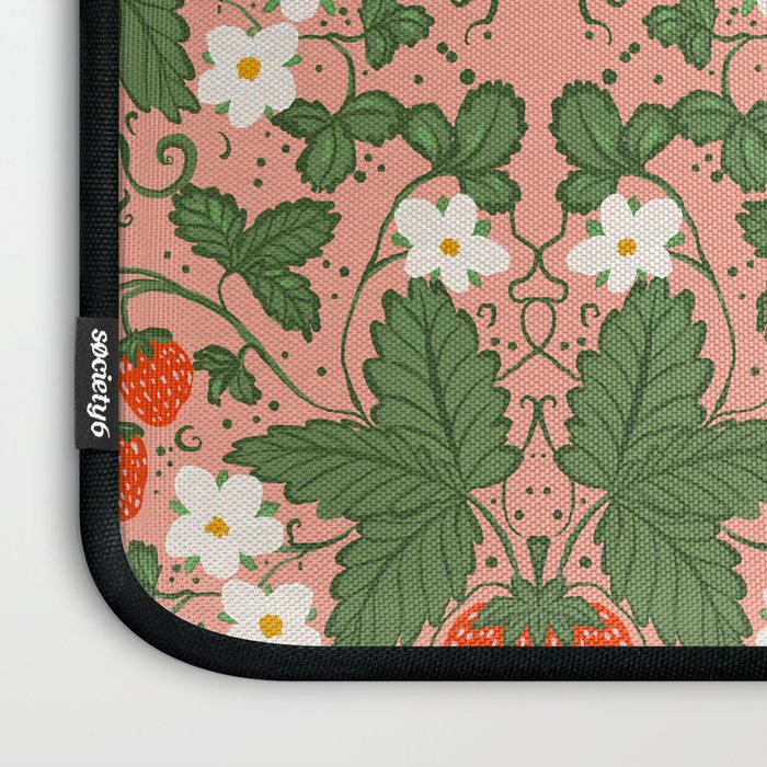 Elegant Strawberry and Floral Botanical Pattern Laptop Sleeve Gallery Image 3