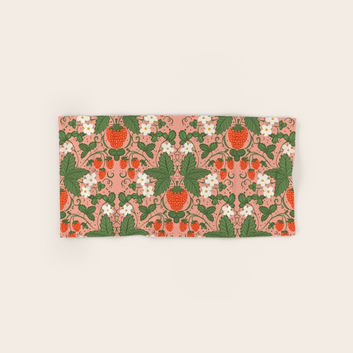 Elegant Strawberry and Floral Botanical Pattern Bath Towel Gallery Image 1