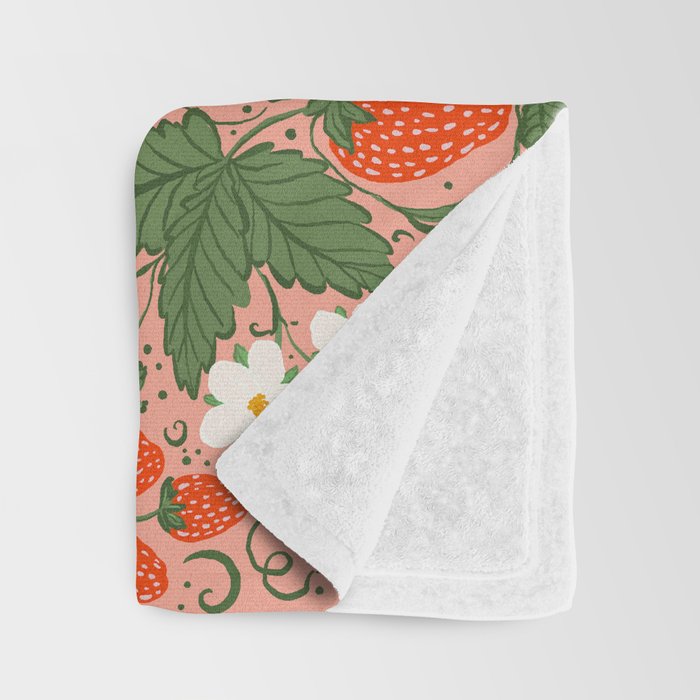 Elegant Strawberry and Floral Botanical Pattern Throw Blanket Gallery Image 3
