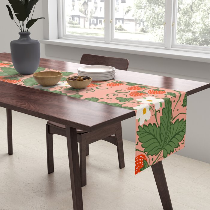 Elegant Strawberry and Floral Botanical Pattern Table Runner Gallery Image 2