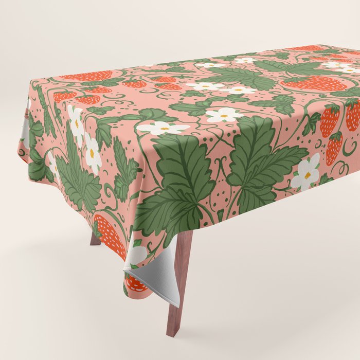Elegant Strawberry and Floral Botanical Pattern Tablecloth