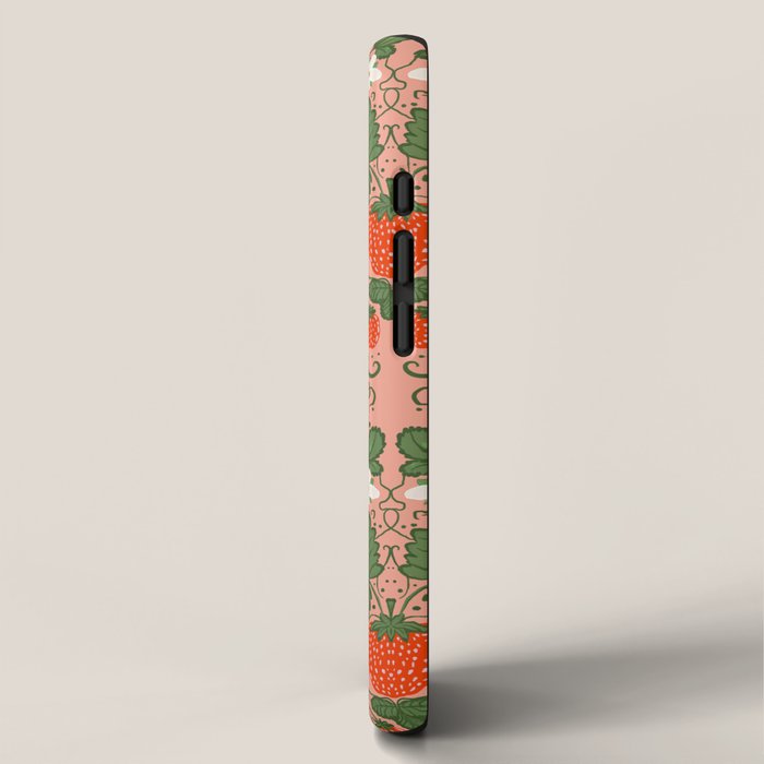 Elegant Strawberry and Floral Botanical Pattern iPhone Case Gallery Image 2
