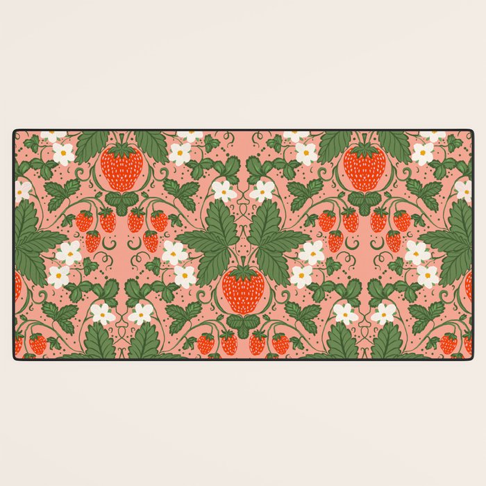 Elegant Strawberry and Floral Botanical Pattern Desk Mat Gallery Image 3