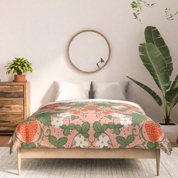 Elegant Strawberry and Floral Botanical Pattern Comforter Gallery Image 3