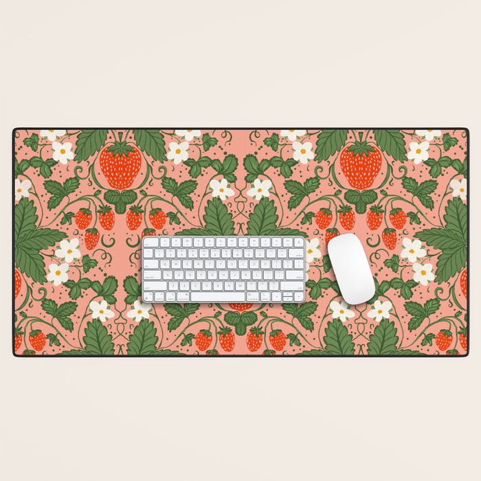 Elegant Strawberry and Floral Botanical Pattern Desk Mat Gallery Image 1