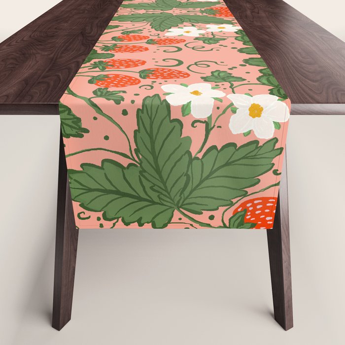 Elegant Strawberry and Floral Botanical Pattern Table Runner Gallery Image 1