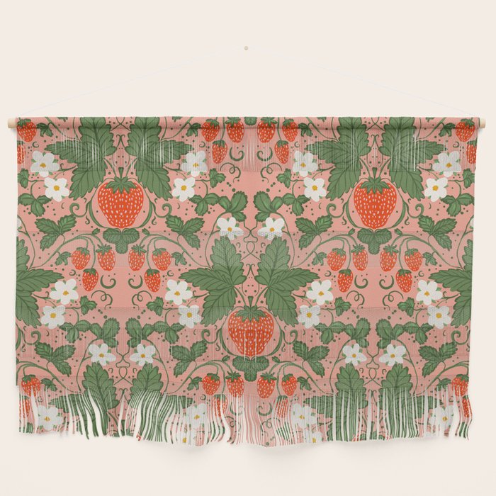 Elegant Strawberry and Floral Botanical Pattern Wall Hanging Gallery Image 1