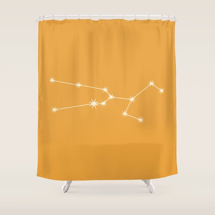 Taurus Zodiac Star Constellation Line Art Peach Orange Shower Curtain Gallery Image 1