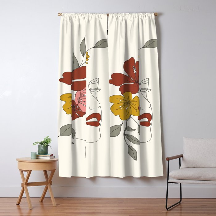 Colorful Thoughts Minimal Line Art Woman Face I Window Curtain Gallery Image 5