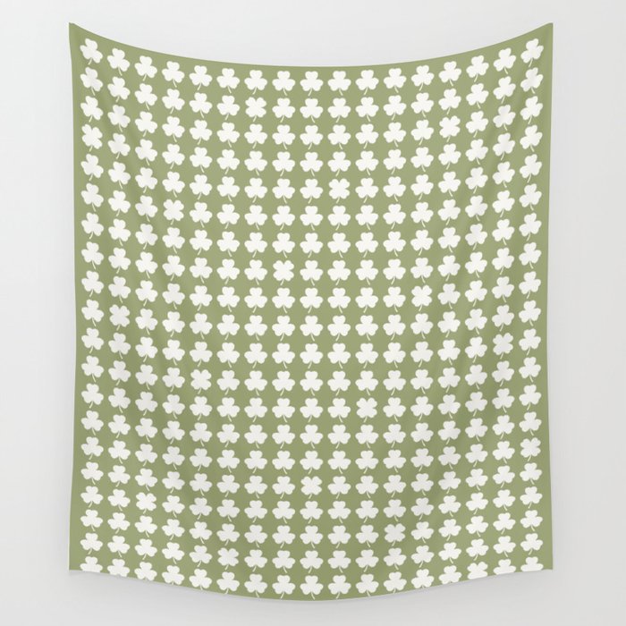 Clovers XXVIII Natural Green Botanical Pattern Wall Tapestry Gallery Image 4