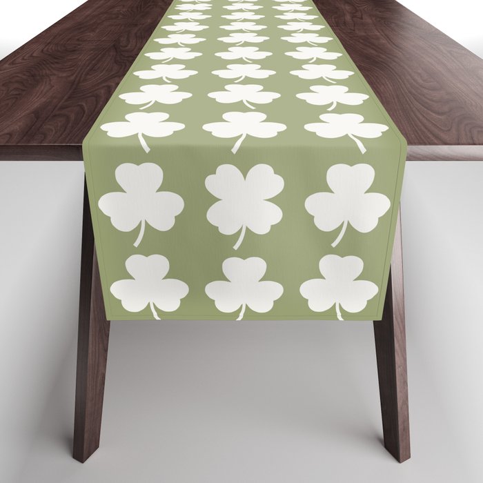 Clovers XXVIII Natural Green Botanical Pattern Table Runner Gallery Image 1