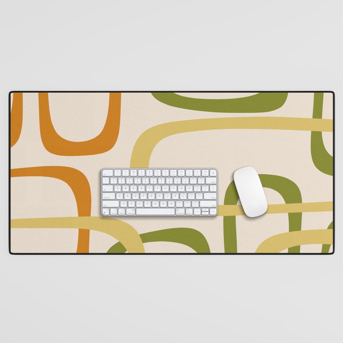 Fine Loops Mid-Century Modern Minimalist Olive Green, Burnt Orange, Mustard, and Beige Desk Mat Gallery Image 1