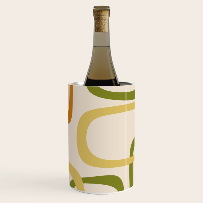 Fine Loops Mid-Century Modern Minimalist Olive Green, Burnt Orange, Mustard, and Beige Wine Chiller Gallery Image 1