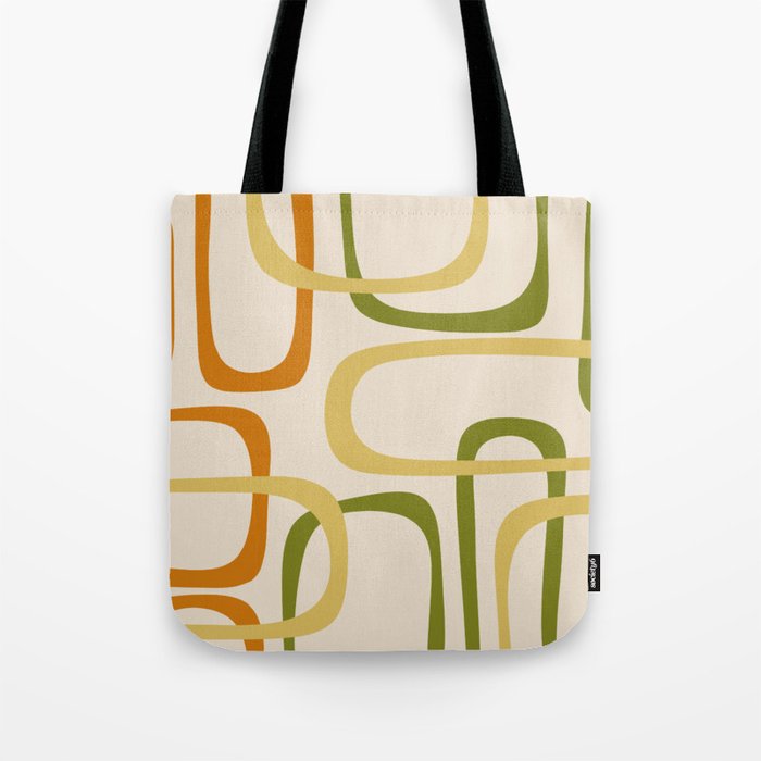 Fine Loops Mid-Century Modern Minimalist Olive Green, Burnt Orange, Mustard, and Beige Tote Bag Gallery Image 1