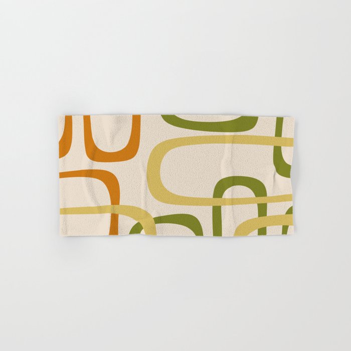 Fine Loops Mid-Century Modern Minimalist Olive Green, Burnt Orange, Mustard, and Beige Bath Towel Gallery Image 1