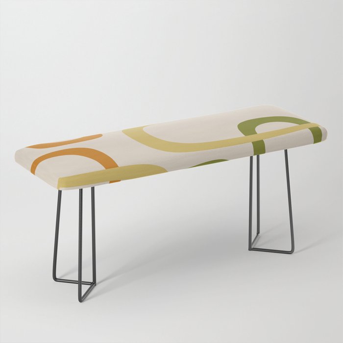 Fine Loops Mid-Century Modern Minimalist Olive Green, Burnt Orange, Mustard, and Beige Bench Gallery Image 1