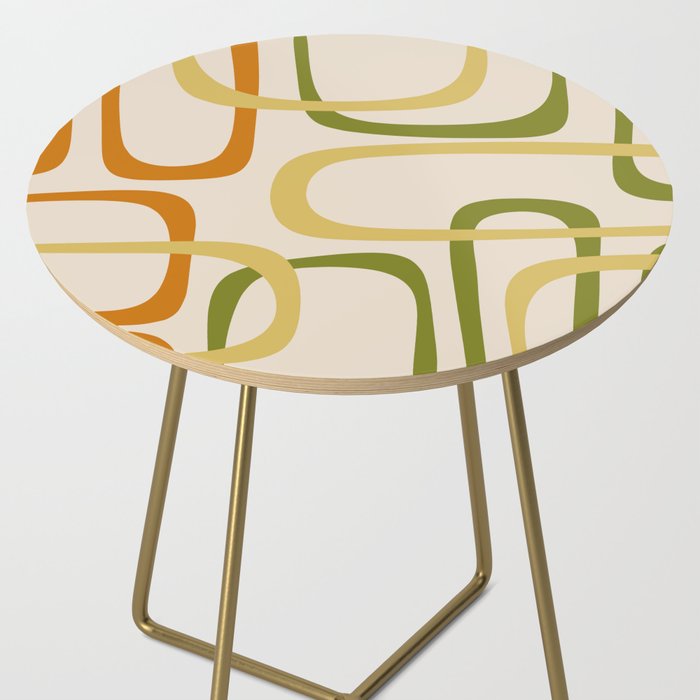 Fine Loops Mid-Century Modern Minimalist Olive Green, Burnt Orange, Mustard, and Beige Side Table Gallery Image 2