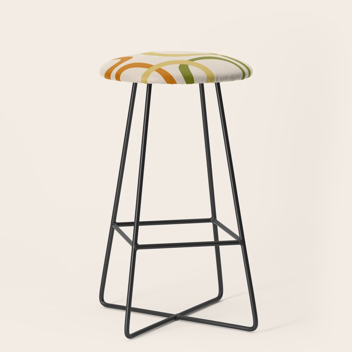 Fine Loops Mid-Century Modern Minimalist Olive Green, Burnt Orange, Mustard, and Beige Stool Gallery Image 1
