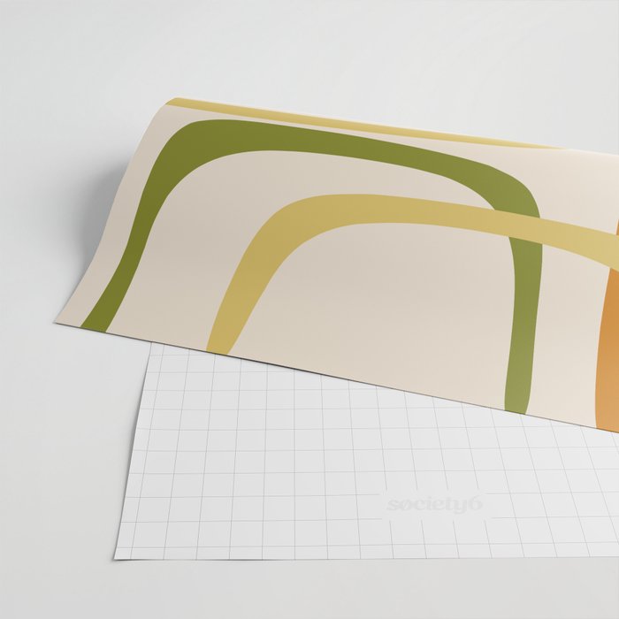 Fine Loops Mid-Century Modern Minimalist Olive Green, Burnt Orange, Mustard, and Beige Wrapping Paper Gallery Image 2