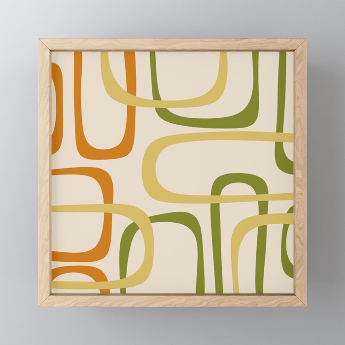 Fine Loops Mid-Century Modern Minimalist Olive Green, Burnt Orange, Mustard, and Beige Mini Art Print Gallery Image 1