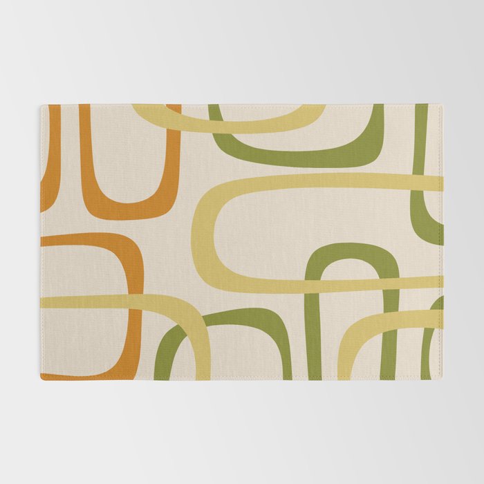 Fine Loops Mid-Century Modern Minimalist Olive Green, Burnt Orange, Mustard, and Beige Rug Gallery Image 2