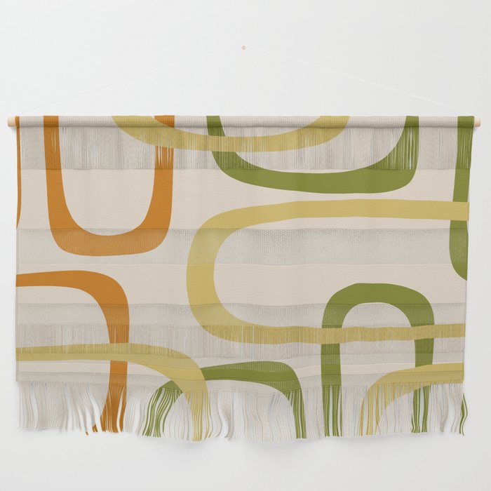 Fine Loops Mid-Century Modern Minimalist Olive Green, Burnt Orange, Mustard, and Beige Wall Hanging Gallery Image 1