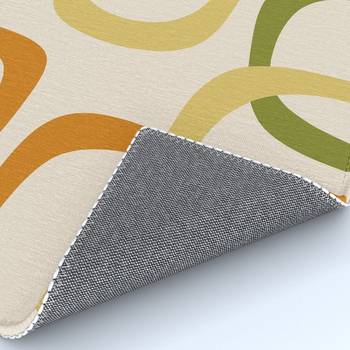 Fine Loops Mid-Century Modern Minimalist Olive Green, Burnt Orange, Mustard, and Beige Rug Gallery Image 4