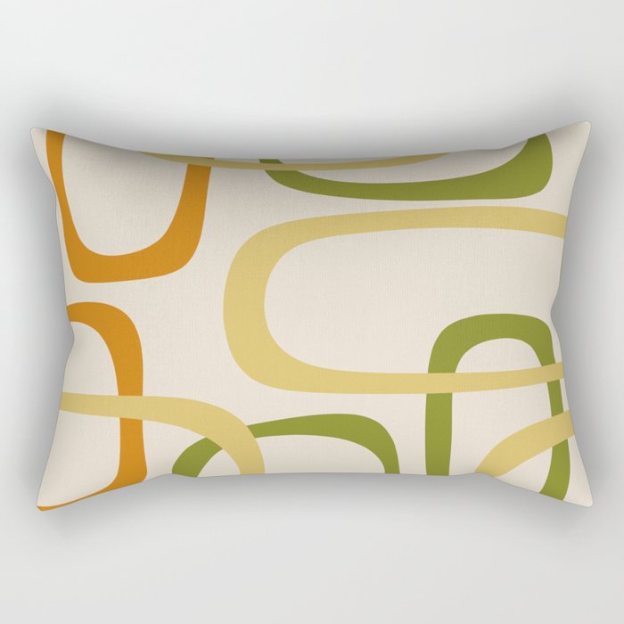 Fine Loops Mid-Century Modern Minimalist Olive Green, Burnt Orange, Mustard, and Beige Rectangular Pillow Gallery Image 1