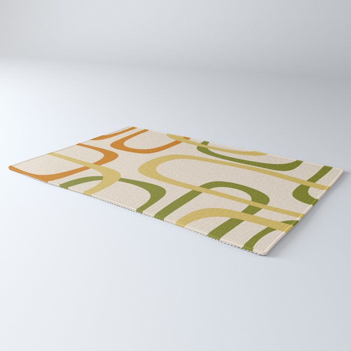 Fine Loops Mid-Century Modern Minimalist Olive Green, Burnt Orange, Mustard, and Beige Rug Gallery Image 3