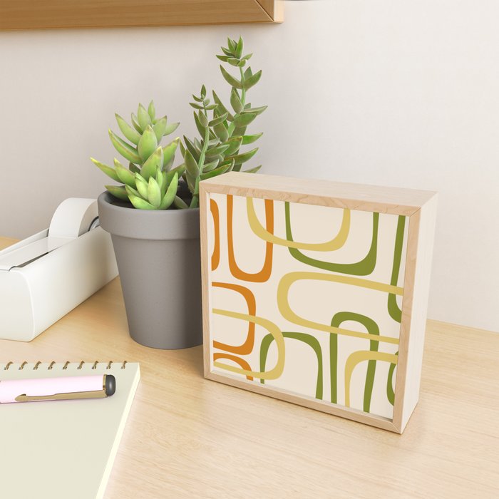 Fine Loops Mid-Century Modern Minimalist Olive Green, Burnt Orange, Mustard, and Beige Mini Art Print Gallery Image 2
