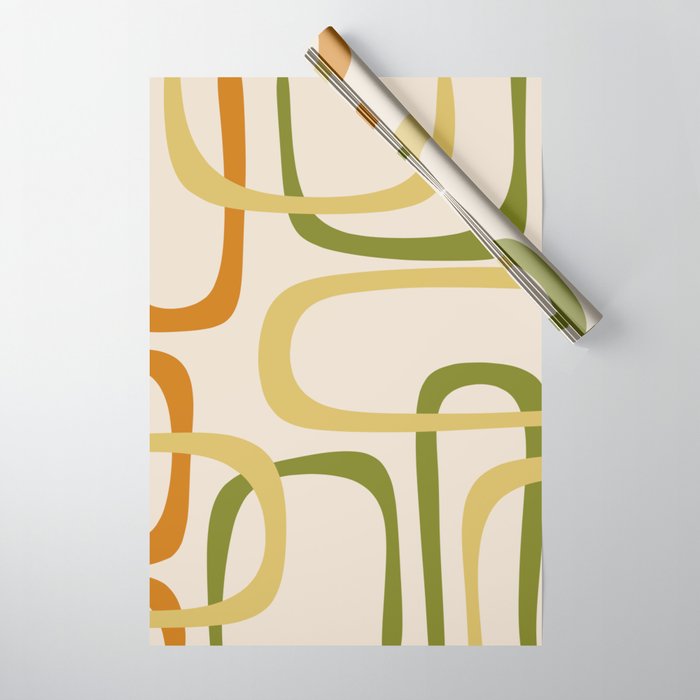 Fine Loops Mid-Century Modern Minimalist Olive Green, Burnt Orange, Mustard, and Beige Wrapping Paper Gallery Image 1